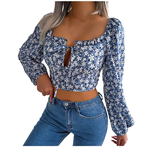 Amazon.com: Long Sleeve Crop Tops for Women Square Neck Front Lace
